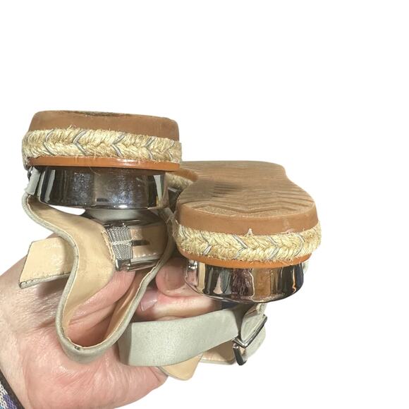 Vince Camuto Women's Silver Espadrille Sandals 6.5M Strappy Ankle Wrap leather - Picture 12 of 12